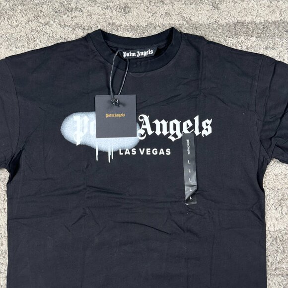 Palm Angels Black Grafitti Logo Las Vegas Black T-Shirt Mens Size Large - Picture 1 of 3